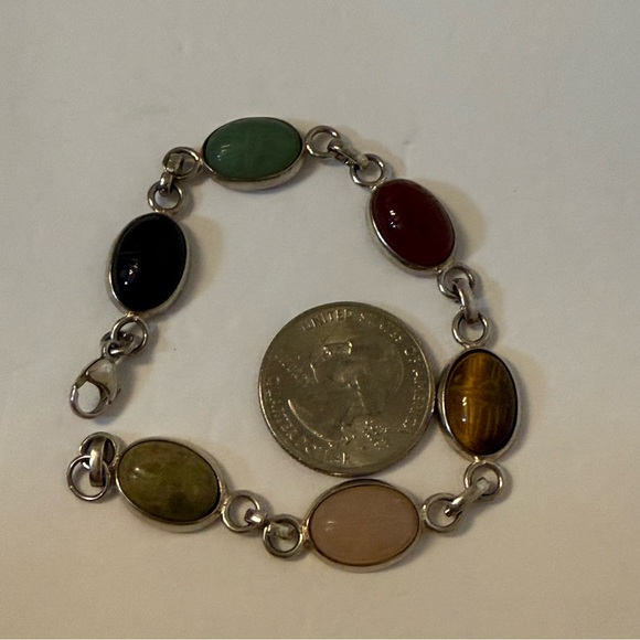 VINTAGE BRACELET STERLING SILVER 925 SCARABS 6 MULTI COLOR 7” - Picture 3 of 9